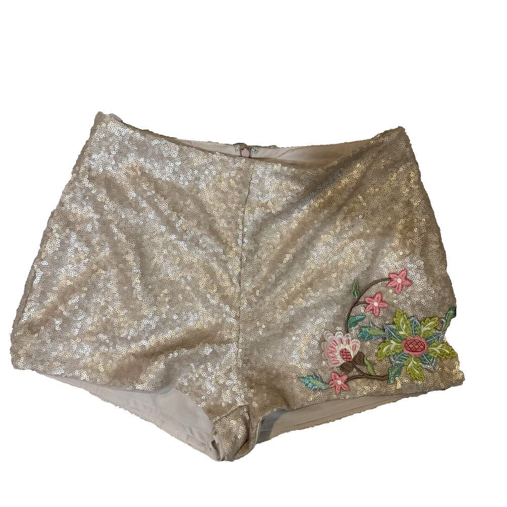 Sherri Hill‎ Sequin Gold Floral Shorts 6